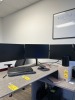 LOT - TRIPLE MONITOR MOUNT / 3- HP 24'' MONITORS / BATTERY BACKUP / KEYBOARD / MOUSE / HEADPHONES