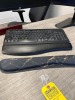LOT - TRIPLE MONITOR MOUNT / 3- HP 24'' MONITORS / BATTERY BACKUP / KEYBOARD / MOUSE / HEADPHONES - 2