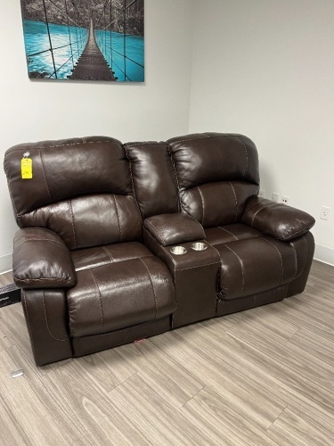 BROWN LEATHER COUCH - 2 RECLINERS / DRINK HOLDERS / STORAGE