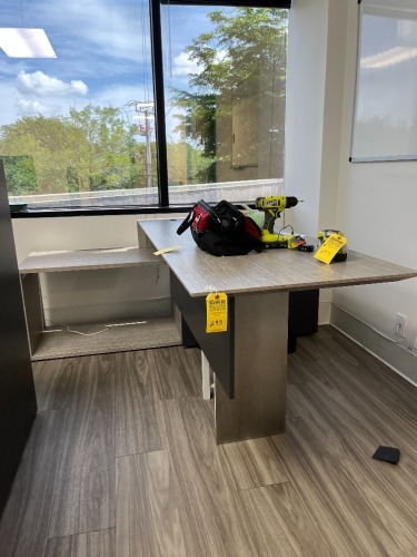 GRAY DESK WITH FILE CABINET CONSOLE WITH KEY