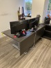 GRAY ADJUSTABLE HEIGHT DESK WITH BLACK LEATHER CHAIR & FILE CABINET CONSOLE WITH KEYS - 2