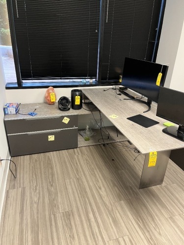 GRAY DESK WITH CONSOLE FILE CABINET