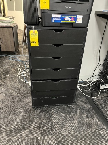 BLACK CABINET ON WHEELS WITH 7 DRAWERS