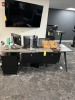 GRAY & BLACK DESK WITH BLACK ROLLING OFFICE CHAIR & CONSOLE