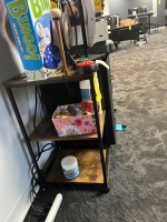 ROLLING TABLE WITH SHELVES & CUBBY DRAWERS