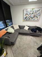 GRAY FABRIC SECTIONAL SOFA WITH PILLOWS - 107''x82''