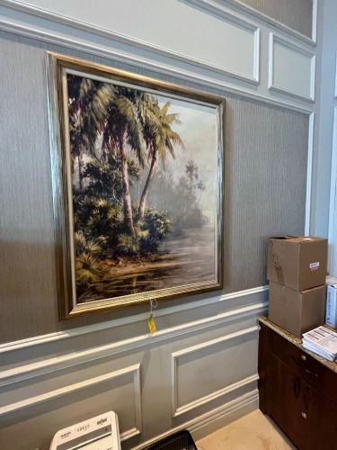FRAMED & MATTED ARTWORK - PALM TREE LANDSCAPE - SIGNED - 48''H x 37''W