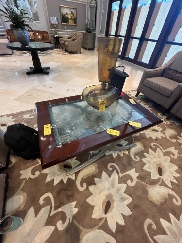 WOOD / SILVER / GLASS COFFEE TABLE - 33''x48''