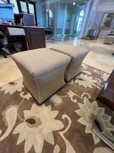 TAN FABRIC / SILVER NAILHEAD SEATING STOOL