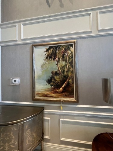 FRAMED & MATTED ARTWORK - PALM TREE LANDSCAPE - SIGNED - 48''H x 37''W