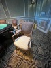 WOOD / WICKER CHAIRS WITH BLUE & TAN FABRIC SEATS - 2