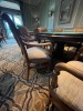 WOOD / WICKER CHAIRS WITH BLUE & TAN FABRIC SEATS - 3