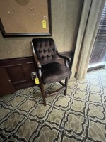 BROWN BAR HEIGHT ARM CHAIRS WITH DRINK & POOL STICK REST / HOLDER