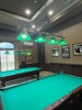 BRASS BAR HANGING LIGHTS WITH 4 LIGHTS WITH GREEN GLASS SHADES ***TO BE REMOVED BY MAINTENANCE DEPARTMENT*** - 2