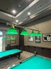 BRASS BAR HANGING LIGHTS WITH 4 LIGHTS WITH GREEN GLASS SHADES ***TO BE REMOVED BY MAINTENANCE DEPARTMENT*** - 3