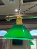BRASS BAR HANGING LIGHTS WITH 4 LIGHTS WITH GREEN GLASS SHADES ***TO BE REMOVED BY MAINTENANCE DEPARTMENT*** - 4