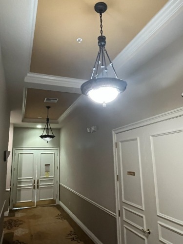 BRONZE COLOR CHANDELIERS WITH GLASS BOWL ***TO BE REMOVED BY MAINTENANCE DEPARTMENT***