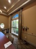 SET BLUE / TAUPE STRIPED CURTAINS WITH BLACKOUT LINING - APPROXIMATELY 135''H x 80''W