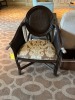 RATTAN CANE BACK DINING ARM CHAIRS WITH FABRIC SEATS
