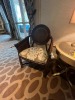 ASSORTED - 2- CANE BACK DINING ARM CHAIRS / 1- SILVER LAMP WITH TAUPE SHADE / 1- ROUND SILVER SIDE TABLE - 22'' DIAMETER - 2