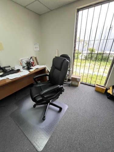 BLACK LEATHER ROLLING OFFICE CHAIRS (1- SOME DAMAGE/WEAR)