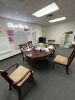 DINING ROOM TABLE WITH 5 WOOD CHAIRS WITH TAN CLOTH SEATS - 3