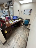 LOT - WOOD DESK WITH 2 DRAWER LATERAL FILE CABINET & ROLLING OFFICE CHAIR