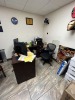 LOT - L-SHAPE DESK, HUTCH, BOOKSHELF (DAMAGED), CABINET & ROLLING OFFICE CHAIR - 3