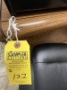LOT - WOOD DESK, CABINET, 2 BLACK LEATHER CHAIRS & ROLLING OFFICE CHAIR - 4
