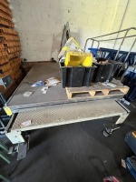 WORK TABLE ON GIANT CASTORS WITH STAINLESS STEEL ROLLING TOP - 75''x98''