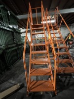 ORANGE 9-STEP ROLLING WAREHOUSE LADDER