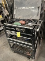 ASSORTED PIECES - 1- US GENERAL TOOLBOX / 1- CABINET (DAMAGED) / 1- METAL SHELVING