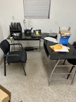 LOT GLASS TOP L-SHAPE DESK WITH 2 CHAIRS