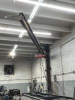 MILWAUKEE HD ELECTRIC HOIST ON I BEAM CANTILEVER BOLTED TO FLOOR