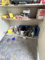LOT ASSORTED - TAPE, SANDING DISCS & BELTS, ETC (CONTENTS OF 2 DOOR CABINET)