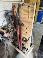 LOT ASSORTED - CLAMPS, FRAME STRAINERS, COME-A-LONGS, ETC (CONTENTS OF ROLLING CART)