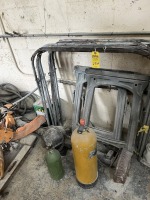 LOT ASSORTED - 4- PAINT RACKS, 2- SAWHORSES, 1- DIVE TANK, 1- OXYGEN TANK, 1- AXLE, ETC