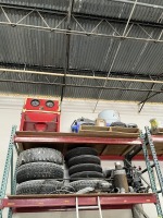 LOT ASSORTED - TIRES, STEERING COLUMN, MUFFLER SYSTEM, ETC (CONTENTS OF MIDDLE SHELF)