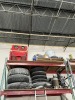 LOT ASSORTED - TIRES, STEERING COLUMN, MUFFLER SYSTEM, ETC (CONTENTS OF MIDDLE SHELF)