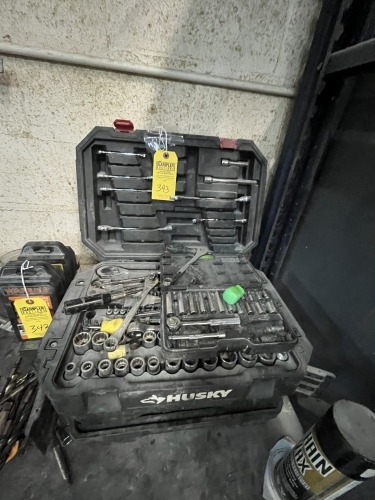 HUSKY TOOLBOX WITH TOOLS - ASSORTED SOCKETS, WRENCHES, DRILL BITS, ETC