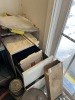 LOT - DESK WITH GLASS TOP / CHAIR / FILE CABINET / METAL WORK TABLE - 3