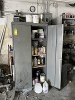 GRAY METAL CABINETS WITH CONTENTS - SANDING DISCS, PAINT, ETC