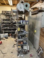 METRO RACKS WITH CONTENTS - LIGHTS, BEARINGS, CONTROL VALVES, METAL SCRAPS, CLAMPS, ETC