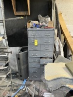 METAL CABINET WITH 16 DRAWERS & CONTENTS - NUTS, BOLTS, HARDWARE, ETC