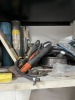 METAL CABINET WITH CONTENTS (WALL MOUNTED) - WELDING RODS, WIRE, LEADS, ETC - 8
