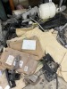 LOT ASSORTED - BALANCE OF FLOOR LEVEL NOT LOTTED - LARGE QUANTITY METAL / STEEL / ALUMINUM, CAR PARTS, GEARS, CHAINS, HOMEMADE SPRAY BOOTH STANDS, HOODS, EXHAUST, DOORS, ETC - 10