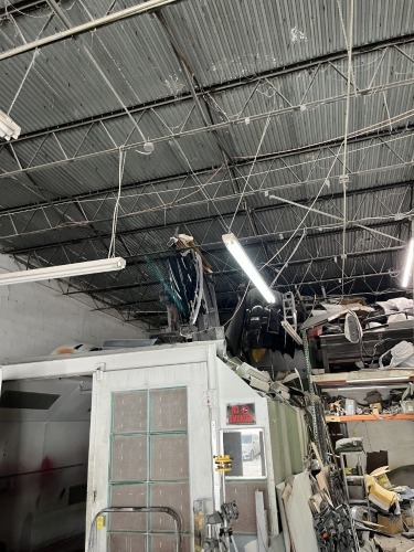 LOT ASSORTED - HOODS, DOORS, SPEAKERS, TABLE, ETC (ON TOP OF SPRAY BOOTH)
