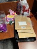 LOT ASSORTED OFFICE & PARTY SUPPLIES - SCISSORS, STAPLER, LABELS, PAPER TABLE CLOTHS, ETC - 3