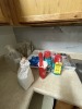 LOT ASSORTED KITCHEN ITEMS - STERNO, CUPS, CHAMPAGNE FLUTES, ETC