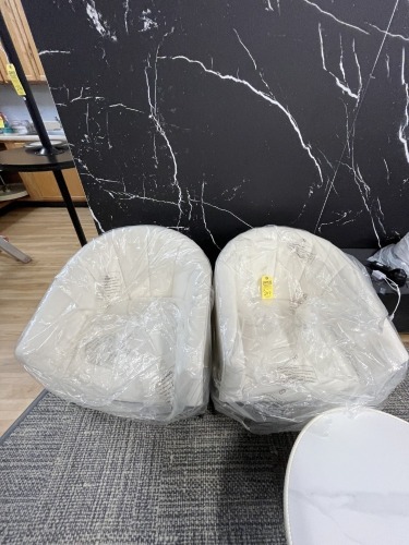 WHITE VELVETEEN FABRIC CLUB CHAIRS WITH GOLD HARDWARE